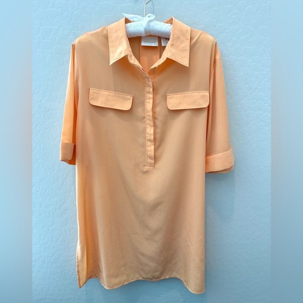 CHICO’S Melon Orange Half Sleeve Collared Tunic Blouse Workwear Size 2 Large